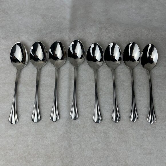 8 Pfaltzgraff MARGATE Oval Soup Spoons 6 5/8" Stainless Flatware - Picture 1 of 3